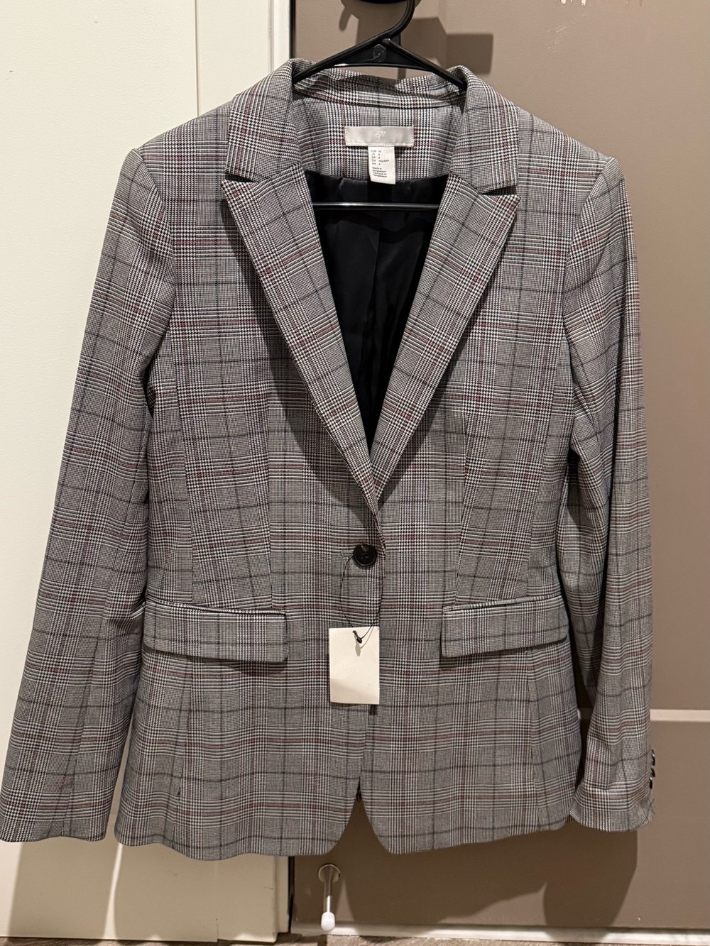 H&M Gray Plaid Single-Button Blazer